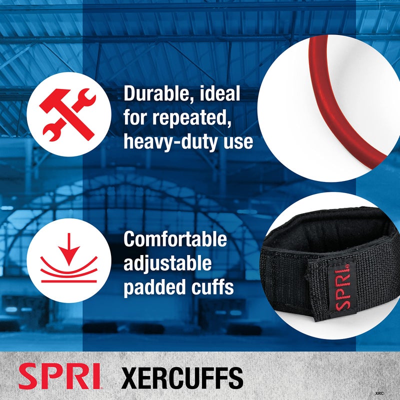 SPRI Xercuff Leg Resistance Band Exercise Cord with Non-Slip Padded Ankle Cuffs, Green, Light - Image 4